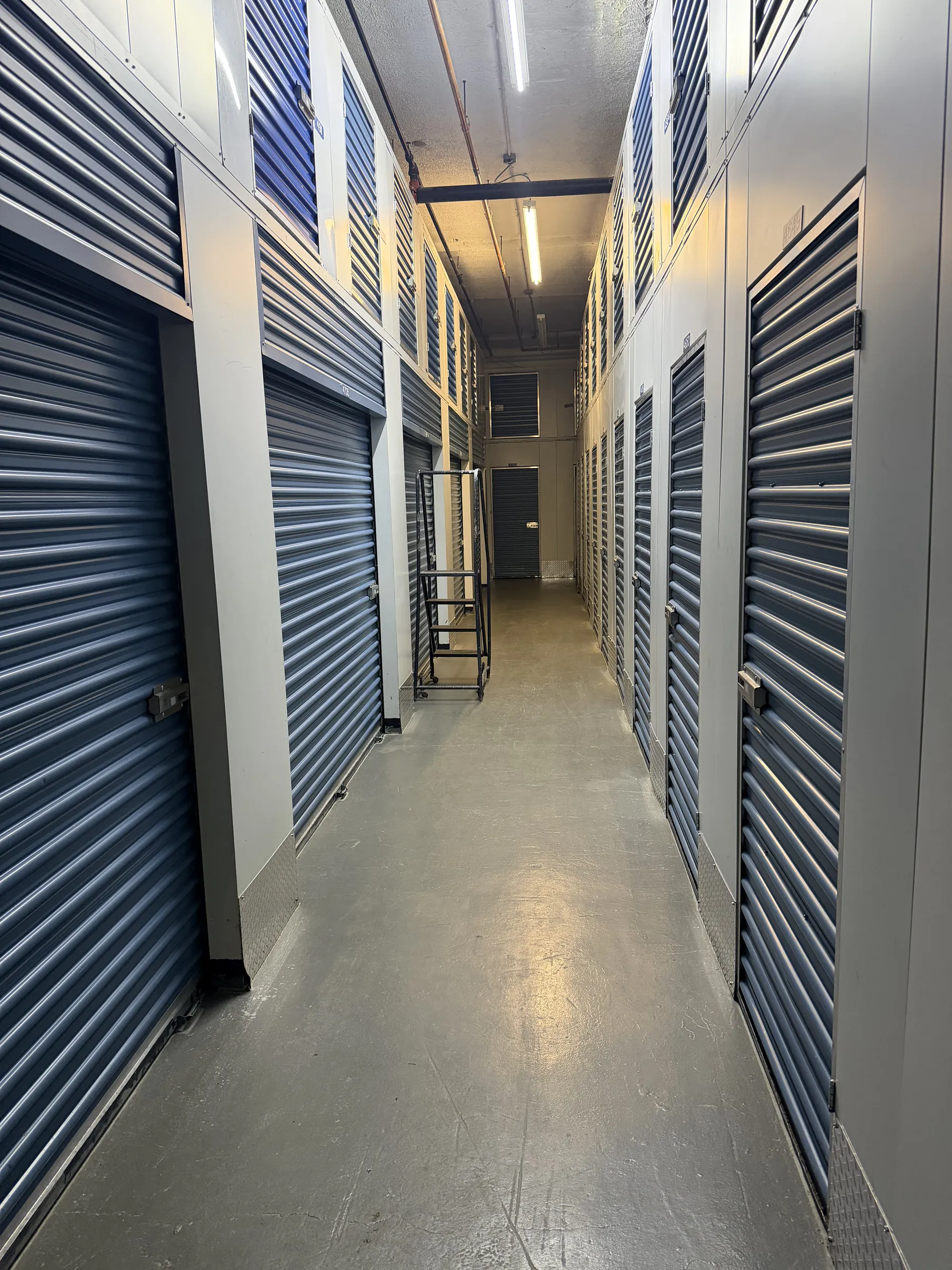 LIC 3rd floor corridor, wide, doors closed, practical lighting