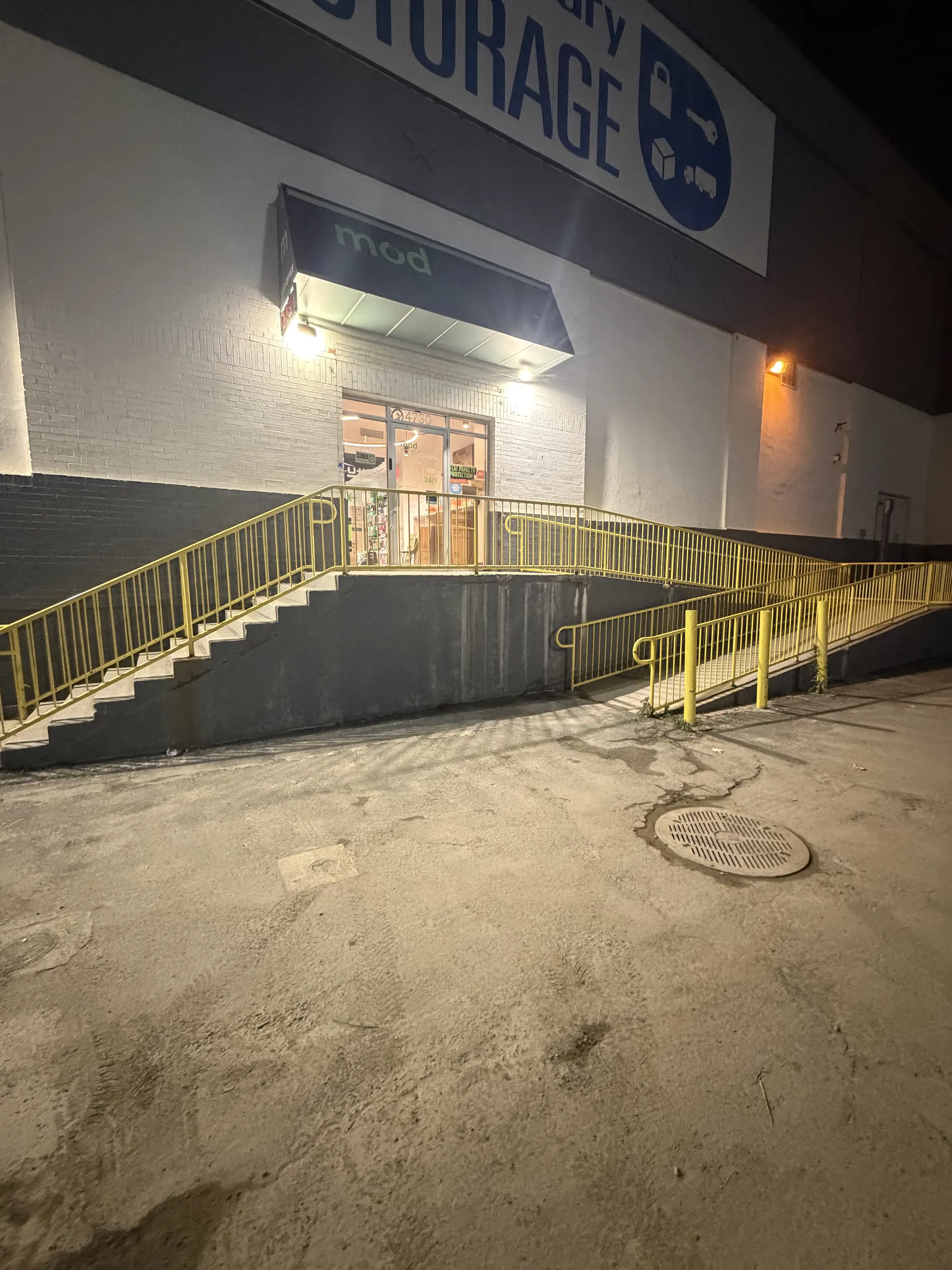 LIC exterior, street level, night