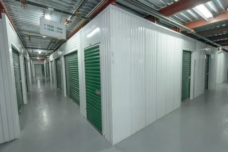 Interior hallway showing climate-controlled storage units