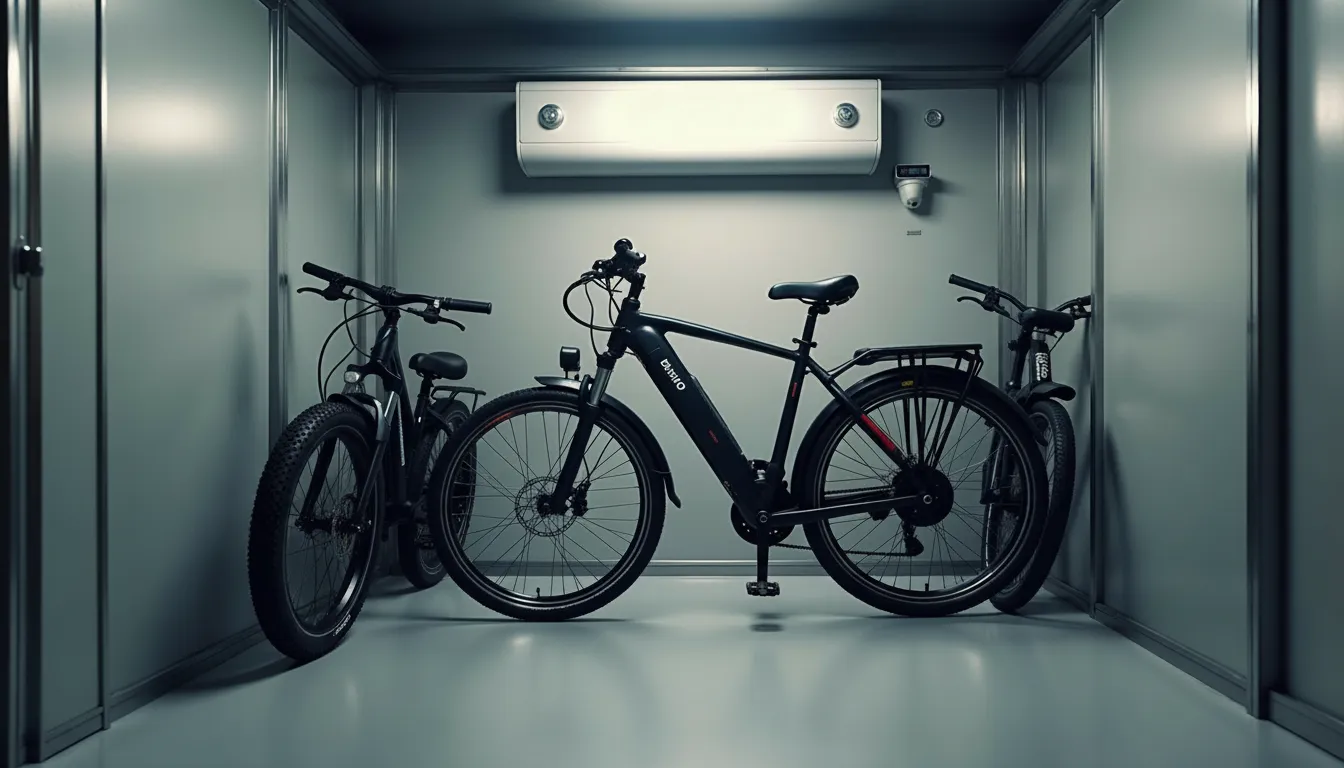 Secure indoor bike storage with e-bikes protected in climate-controlled unit
